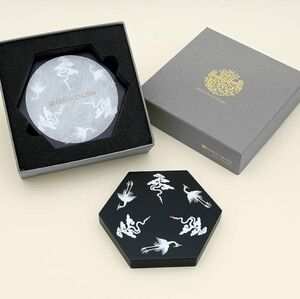 Mother of pearl Inlay cranes bird cloud design set of 2 wood hexagonal coasters